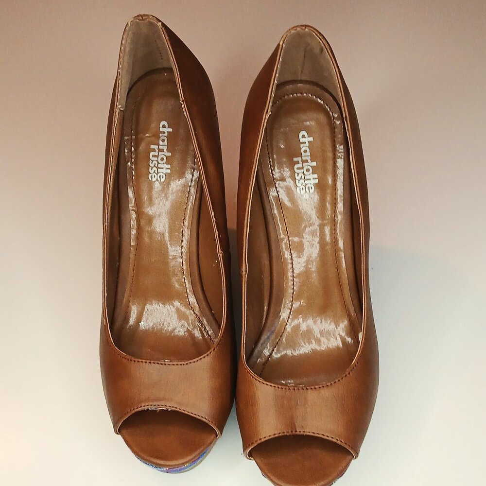 EUC Charlotte Russe 5 Inch Peekaboo Wedge Heel Women's Size 8 - Picture 2 of 6